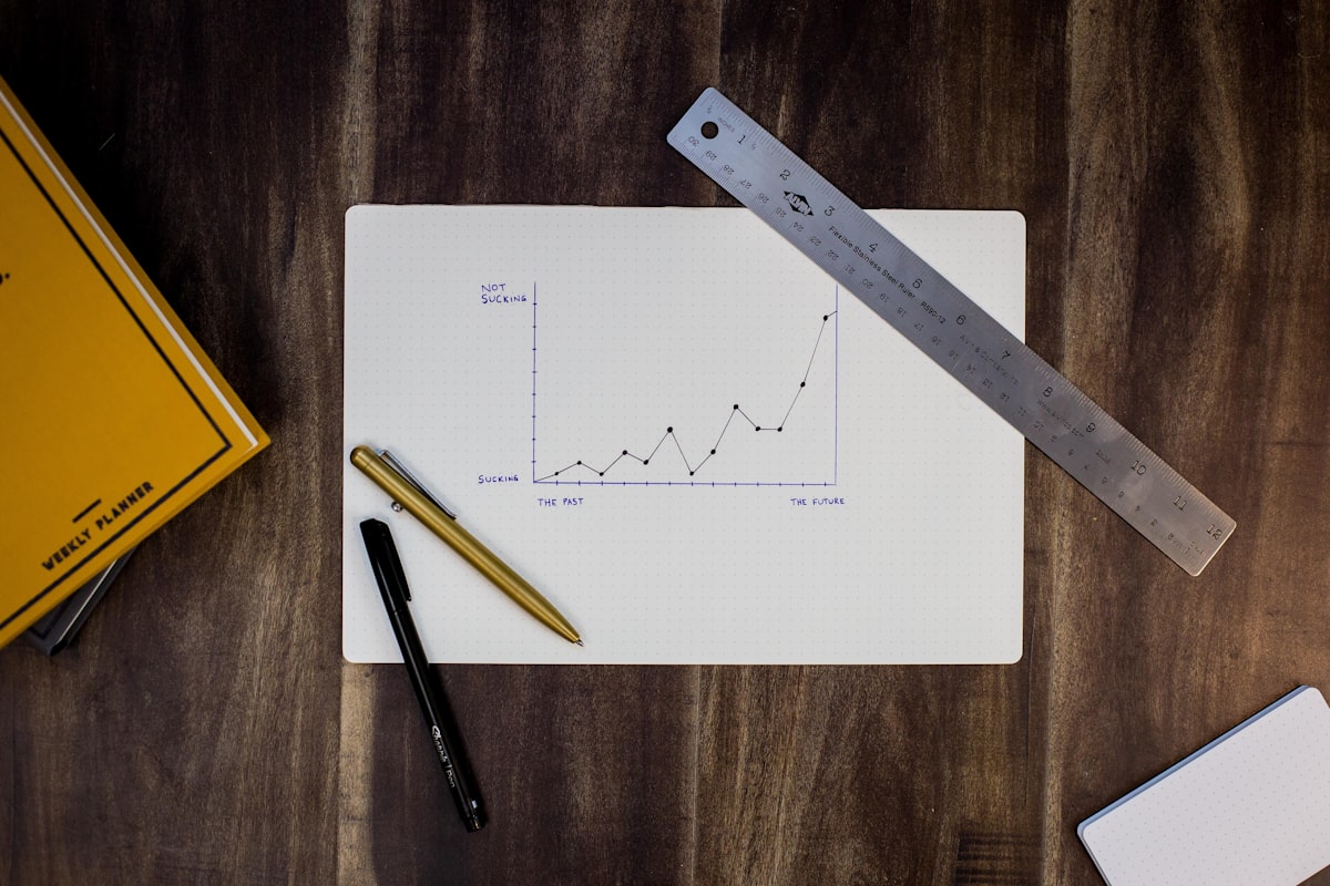 Hand-drawn chart showing index fund long-term growth trajectory