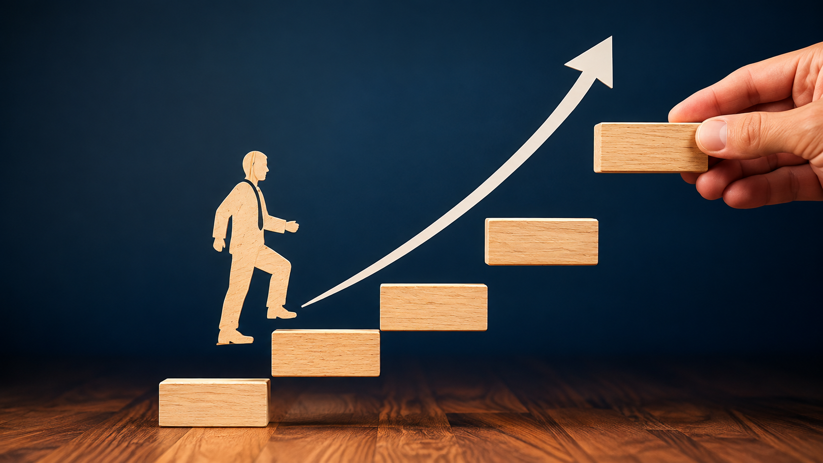 Wooden block steps rising toward an arrow, representing quarterly estimated tax payments