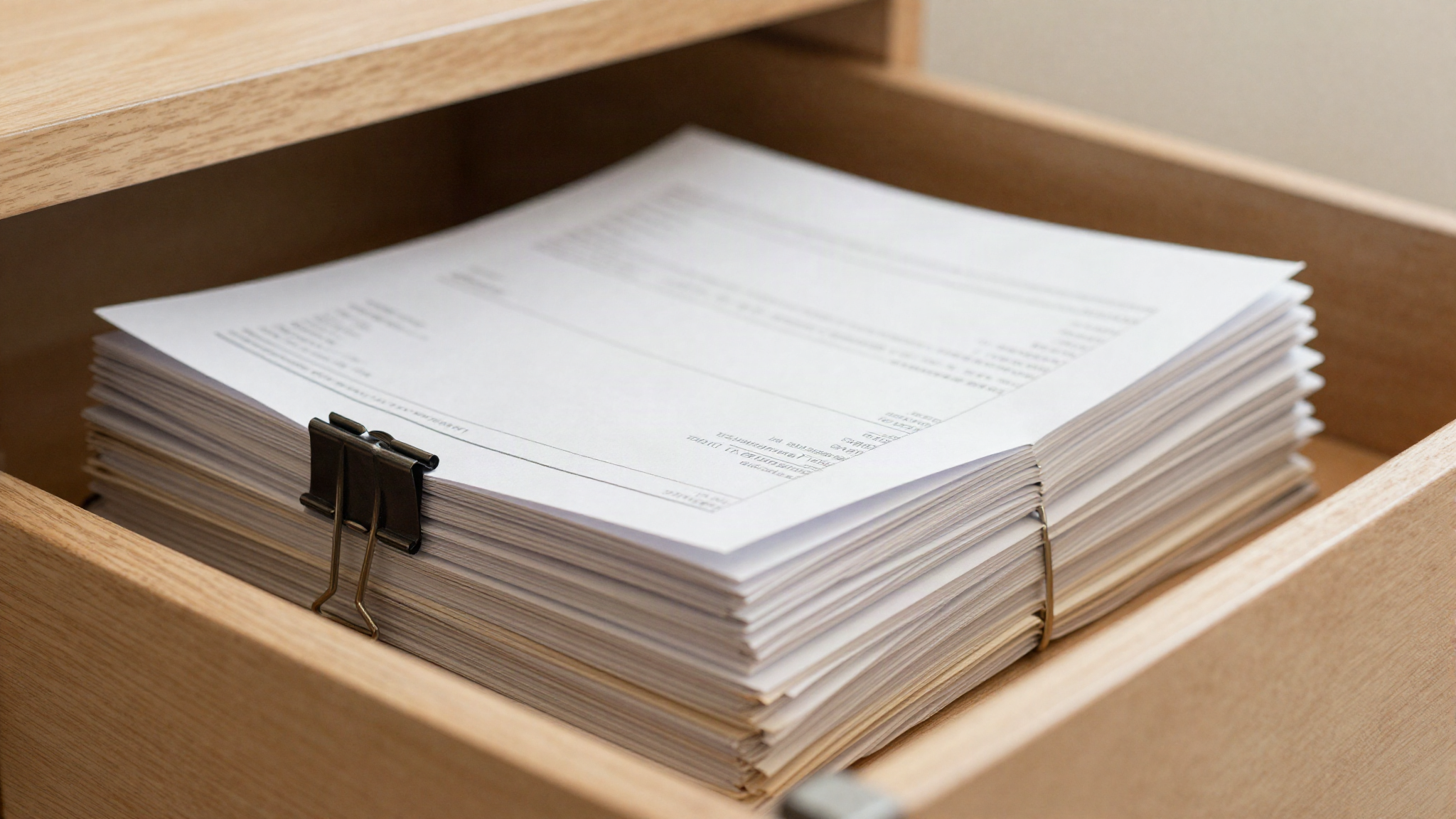 Stack of saved medical receipts in a drawer representing the HSA delayed reimbursement strategy
