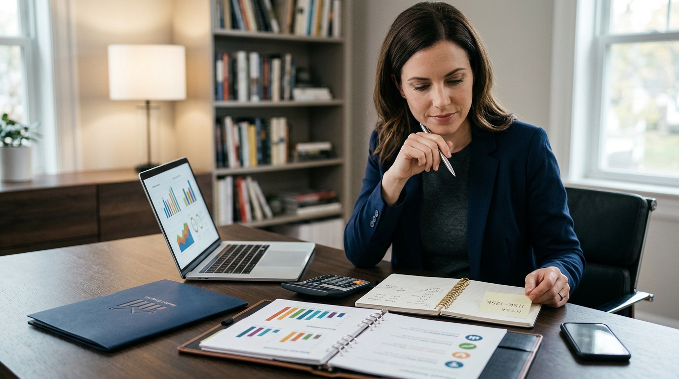 Professional preparing salary negotiation data and market research